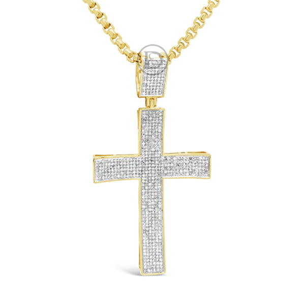 Diamond Cross Pendant 1.74 CTW Round Cut 10K Yellow Gold