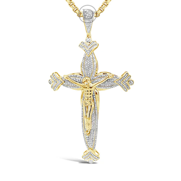 Diamond Cross Pendant 1.18 CTW Round Cut 10K Yellow Gold