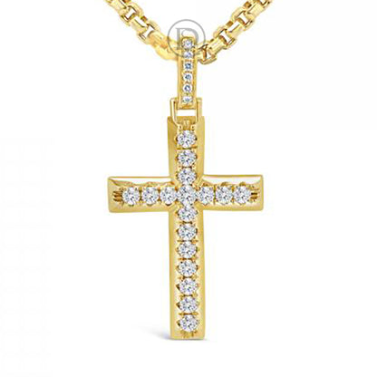 Diamond Cross Pendant 1.60 CTW Round Cut 10K Yellow Gold