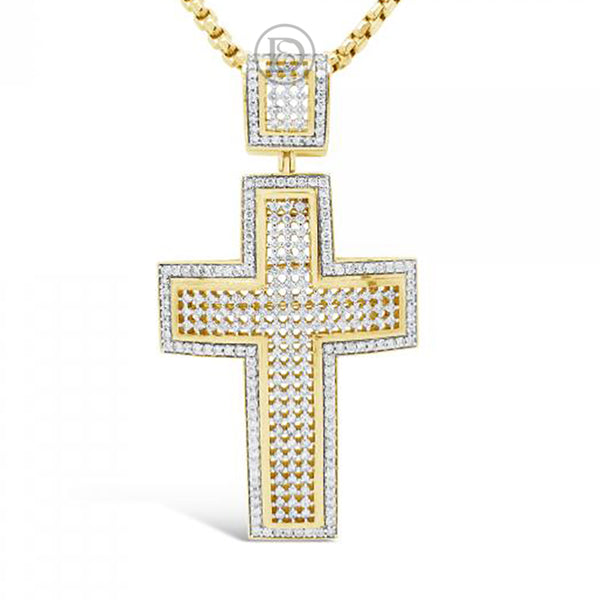 Diamond Cross Pendant 1.60 CTW Round Cut 10K Yellow Gold