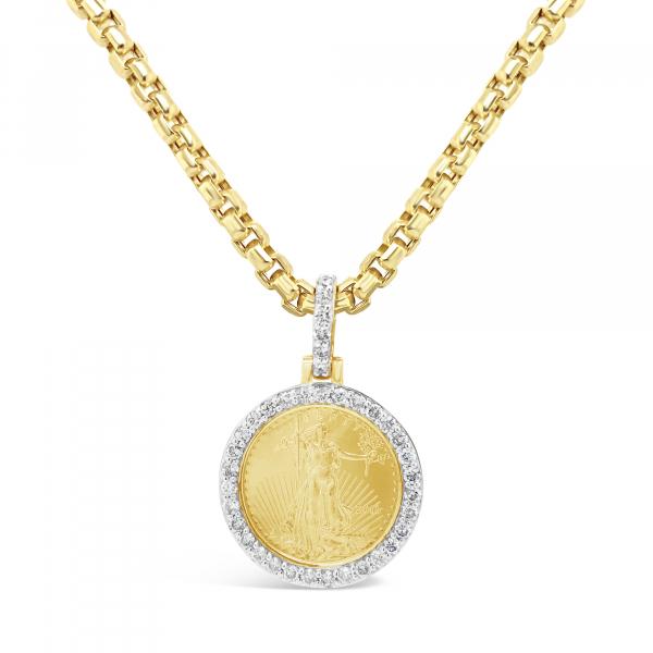 22KT Coin Diamond Pendant .76 CTW Round Cut 10K Yellow Gold