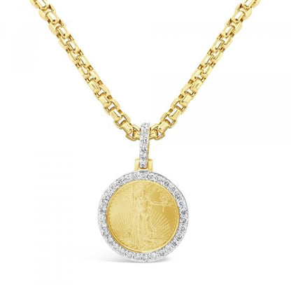 22KT Coin Diamond Pendant .76 CTW Round Cut 10K Yellow Gold