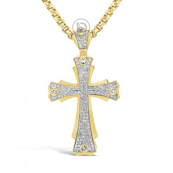 Diamond Cross Pendant 1.82 CTW Round Cut 10K Yellow Gold