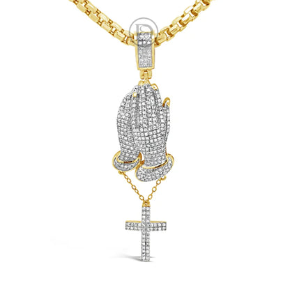 Diamond Praying Hands Pendant .89 CTW Round Cut 10K Yellow Gold