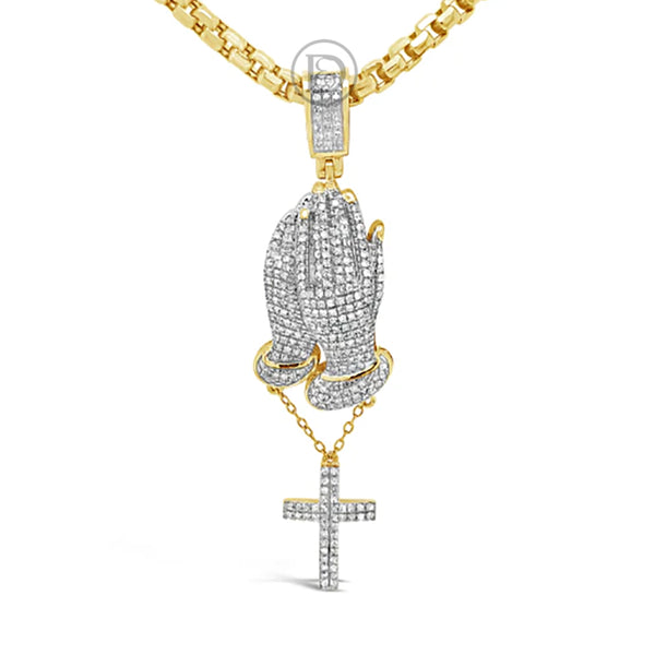 Diamond Praying Hands Pendant .89 CTW Round Cut 10K Yellow Gold