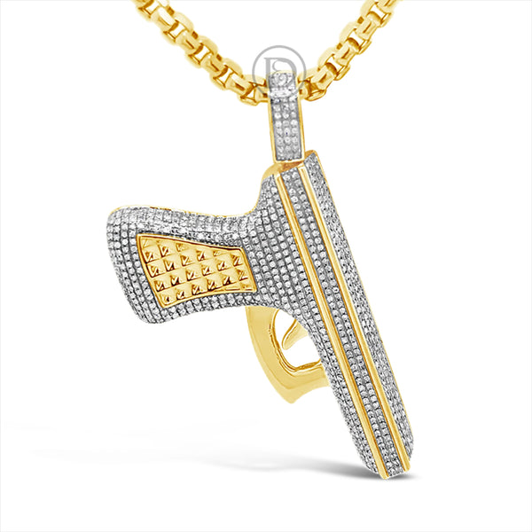 Diamond Gun Pendant 1.34 CTW Round Cut 10K Yellow Gold