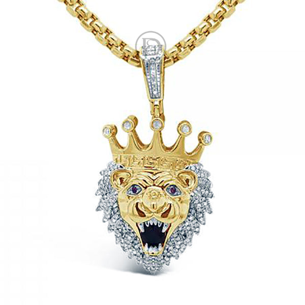Diamond Lions Head Pendant .46 CTW Round Cut 10K Yellow Gold
