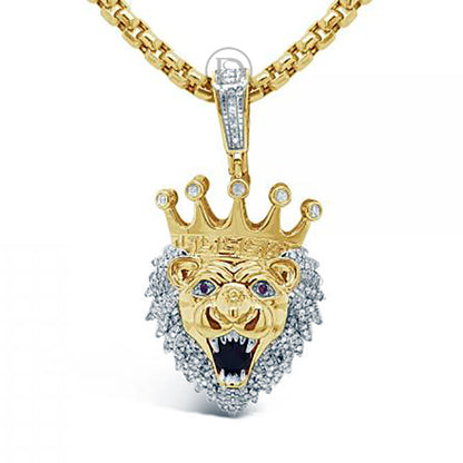 Diamond Lions Head Pendant .46 CTW Round Cut 10K Yellow Gold