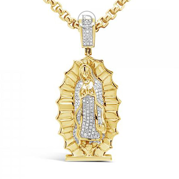 Diamond Vrigin Mary Pendant .41 CTW Round Cut 10K Yellow Gold