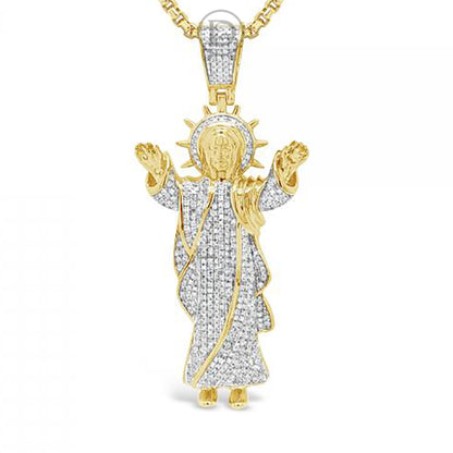 Diamond Jesus Pendant 1.13 CTW Round Cut 10K Yellow Gold