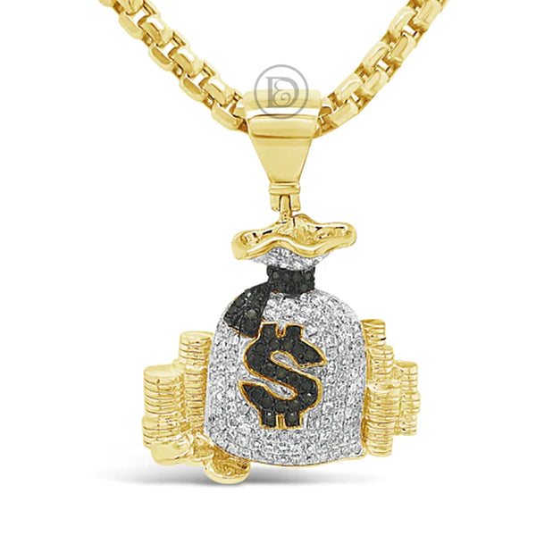 Diamond Money Bag Pendant .90 CTW Round Cut 10K Yellow Gold