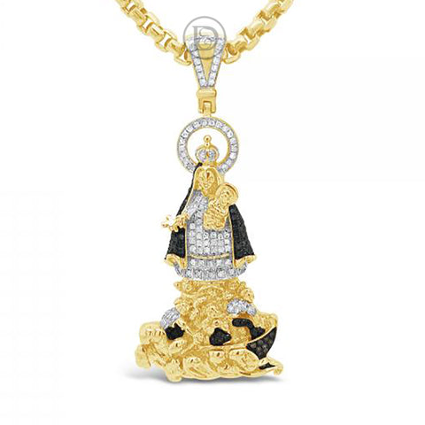 Virgin Mary Diamond Pendant .85 CTW Round Cut 10K Yellow Gold