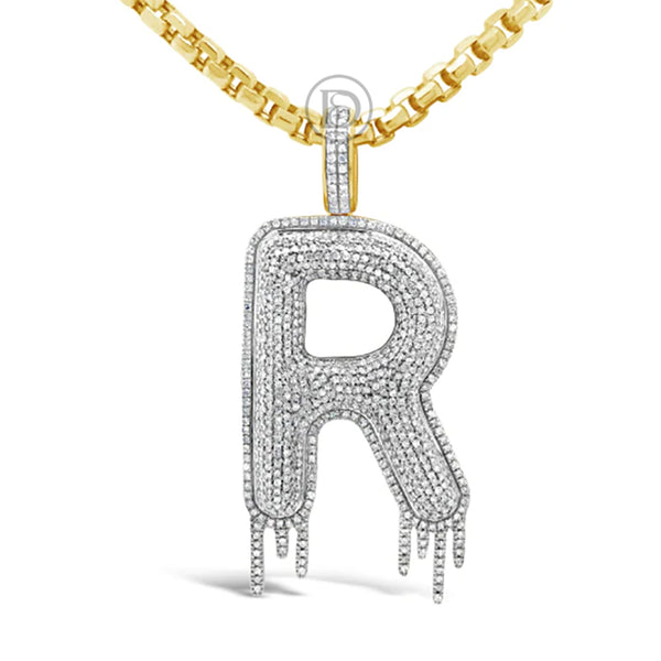 Dripping Diamond "R" Pendant 1.61 CTW Round Cut 10K Yellow Gold