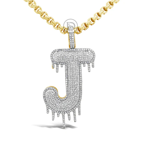 Dripping Diamond "J" Pendant 1.40 CTW Round Cut 10K Yellow Gold