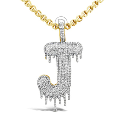 Dripping Diamond "J" Pendant 1.40 CTW Round Cut 10K Yellow Gold