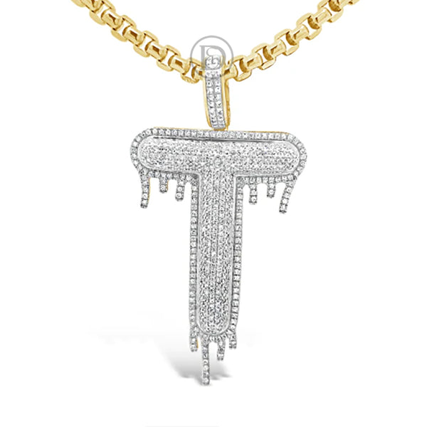Dripping Diamond "T" Pendant 1CTW Round Cut 10K Yellow Gold
