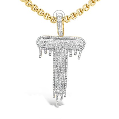 Dripping Diamond "T" Pendant 1CTW Round Cut 10K Yellow Gold