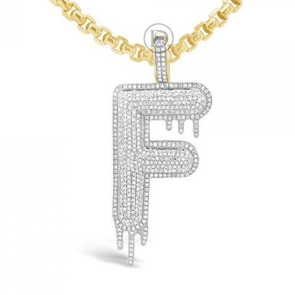 Dripping Diamond "F" Pendant 1.30 CTW Round Cut 10K Yellow Gold