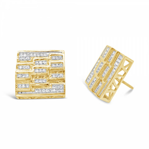 10K Yellow Gold .40ct Custom Diamond Square Earrings