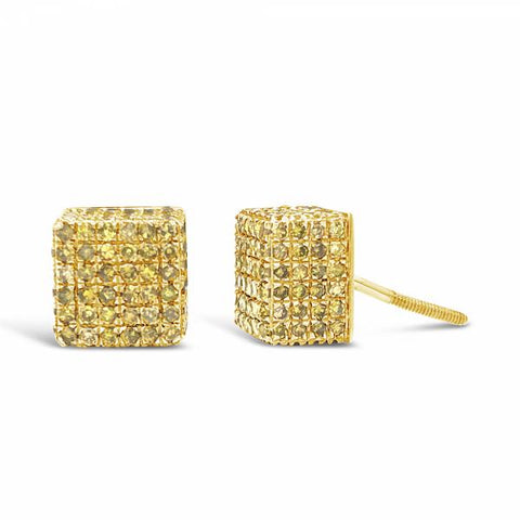 10K Yellow Gold 1.75ct Canary Diamond Square Earrings