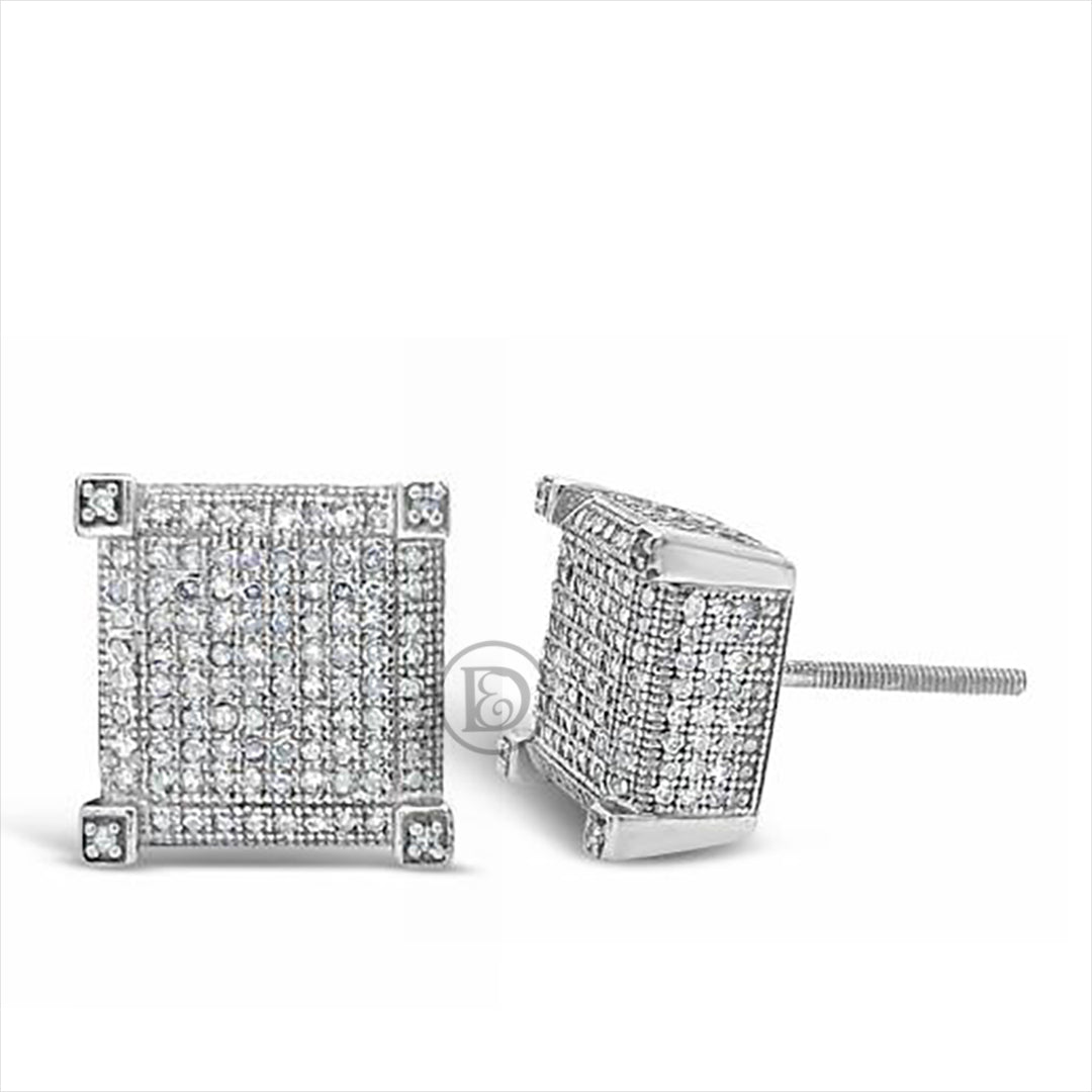 10K White Gold 1ct Diamond 3D Square Earrings