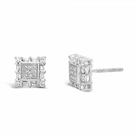 10K Yellow Gold .28ct Diamond Square Earrings w/ Baguettes