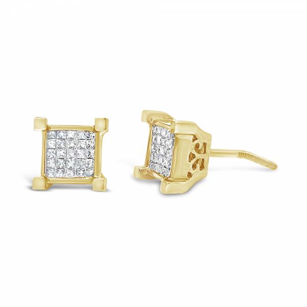 10K Yellow Gold .45ct Diamond Square Earrings