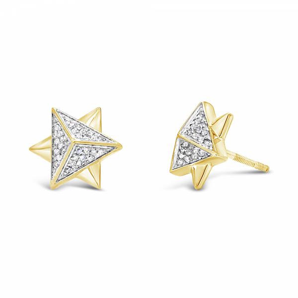 10K Yellow Gold .22ct Diamond 3D Star of David Earrings