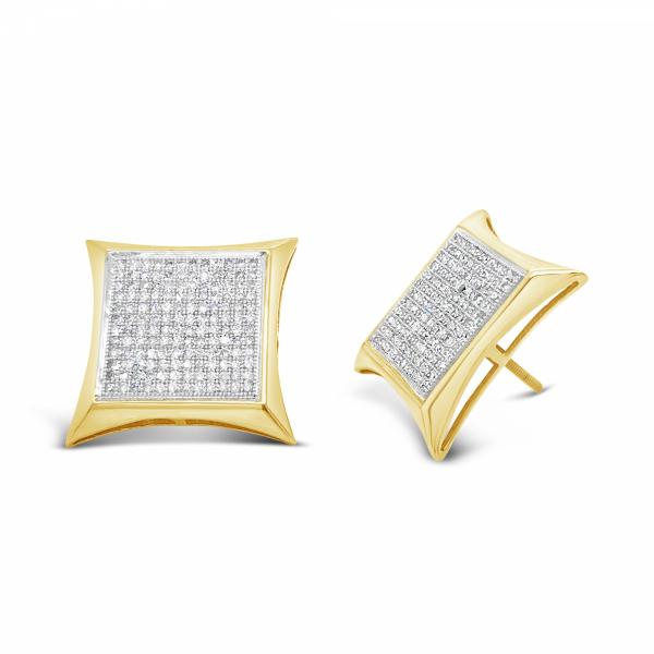 10K Yellow Gold 1.10ct Diamond Square Earrings W/ Gold Trim