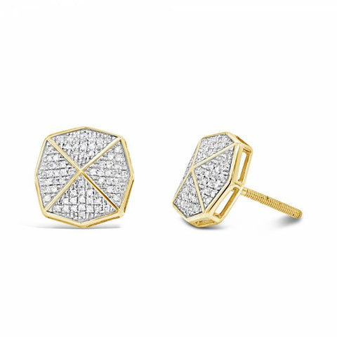 10K Yellow Gold .30ct Diamond Octogon Earrings w/ Gold Detail