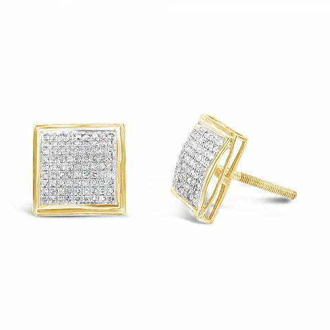 10K Yellow Gold .44ct Diamond Square Earrings w/ Gold Detailing