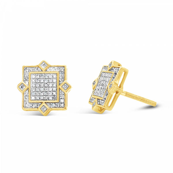 10K Yellow Gold .40ct Diamond Square Earrings