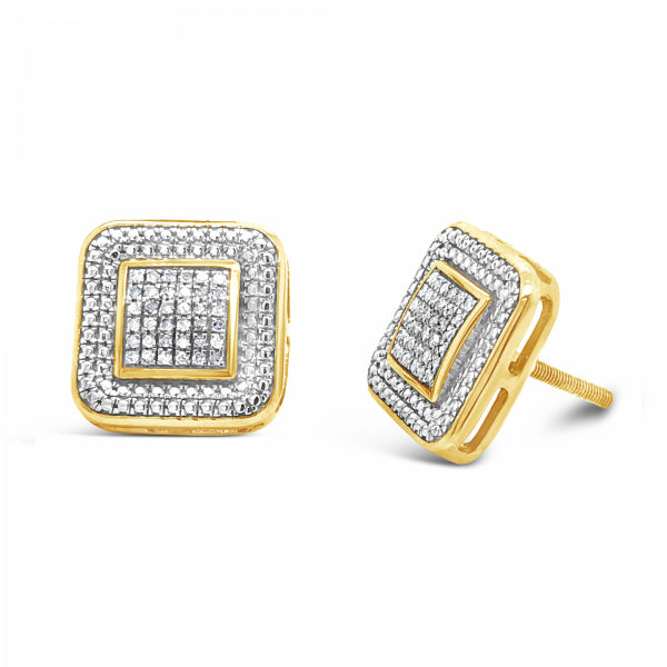 10K Yellow Gold .20ct Diamond Square Earrings