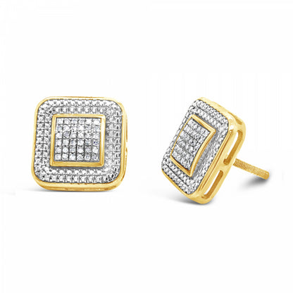 10K Yellow Gold .20ct Diamond Square Earrings