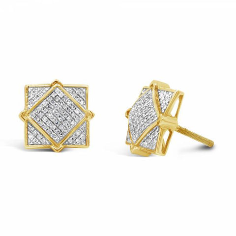 10K Yellow Gold .28ct Diamond Square Earrings w/ Diamond Detail
