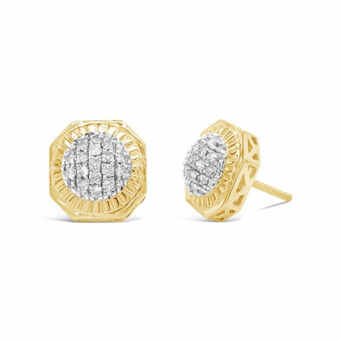 10K Yellow Gold .49ct Diamond Octogon Earrings w/ 3D Circle Detail
