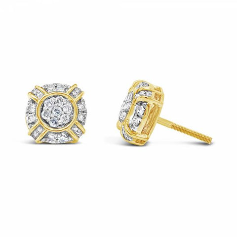 10K Yellow Gold .52ct Diamond Cluster Earrings w/ Gold Detailing