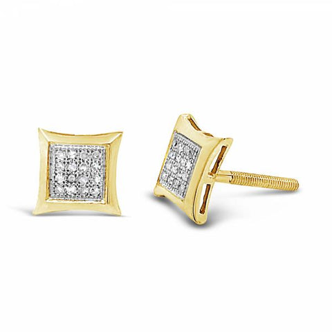 10K Yellow Gold .09ct Diamond Square Earrings w/ 3D Detailing
