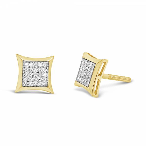 10K Yellow Gold .16ct Diamond Square Earrings w/ Gold Detail
