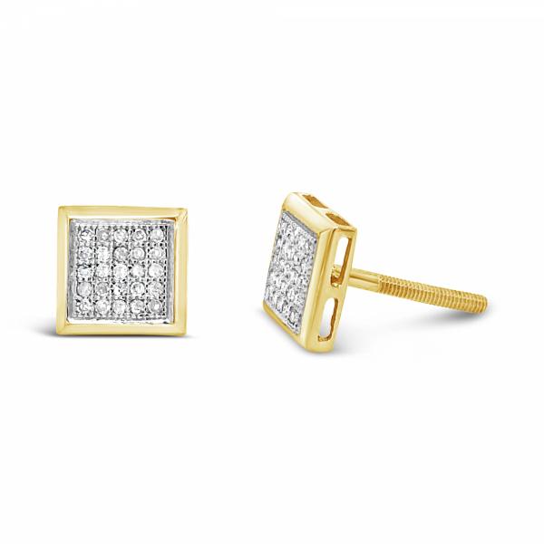 10K Yellow Gold .14ct Diamond Square Earrings w/ Gold Detail