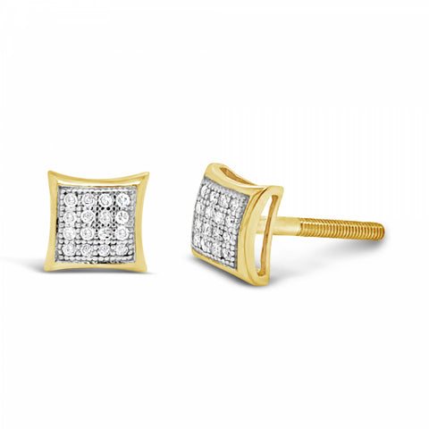 10K Yellow Gold .09ct Diamond Square Earrings w/ Gold Detail