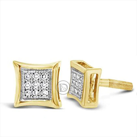 10K Yellow Gold .04ct Diamond Square Earrings w/ Gold Details