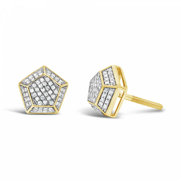10K Yellow Gold .28ct Diamond 3D Polygon Earrings