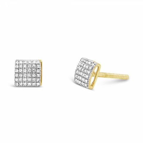 10K Yellow Gold .22ct Diamond Square Earrings w/ Gold Details