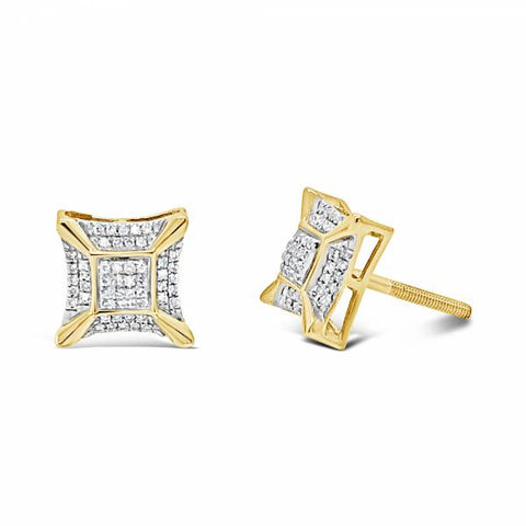 10K Yellow Gold .10ct Diamond Square Earrings w/ 3D Gold Details