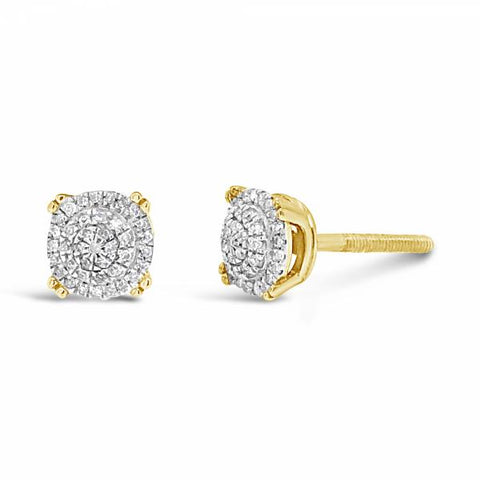 10K Yellow Gold .13ct Diamond 3D Circle Earrings w/ Gold Details