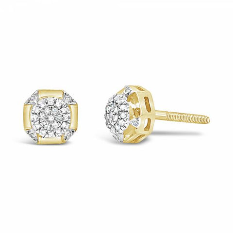 10K Yellow Gold .09ct Diamond Octogon w/ 3D Circle Detail Earrings