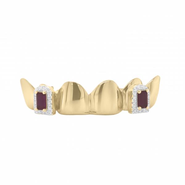 6 Piece 10K Gold Grill with Ruby & CZ Fangs