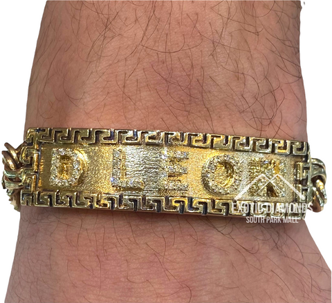 10K Chino Link ID Personalized Name Bracelet With Diamonds