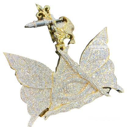 Custom made logo pendant for customer Full Diamonds Butterfly with Tattoo Gun